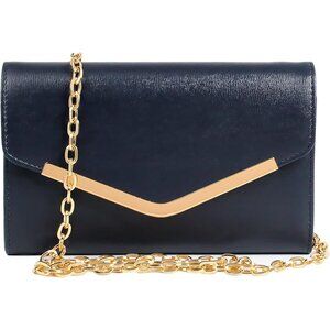 🆕Women Blue Clutch Purse Evening Bag Envelope With Detachable Chain Handbag